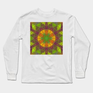 Mosaic Kaleidoscope Flower Green Purple and Orange Long Sleeve T-Shirt